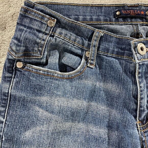 Vanilla Star Jeans Women's Size 7 Embellished Flare Leg Blue Denim Stretch - Picture 5 of 16
